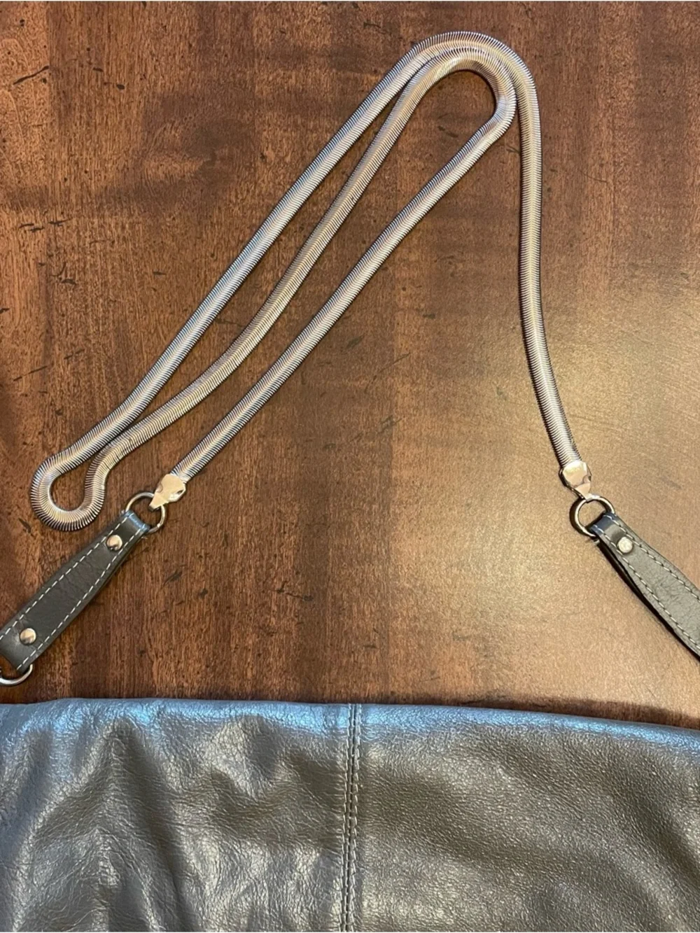 latico metallic gray leather crossbody bag